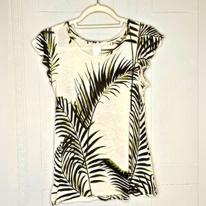 H&M Lightweight Top Cap Sleeve Slits Boat Neck Ivory Green Sz XS EUC